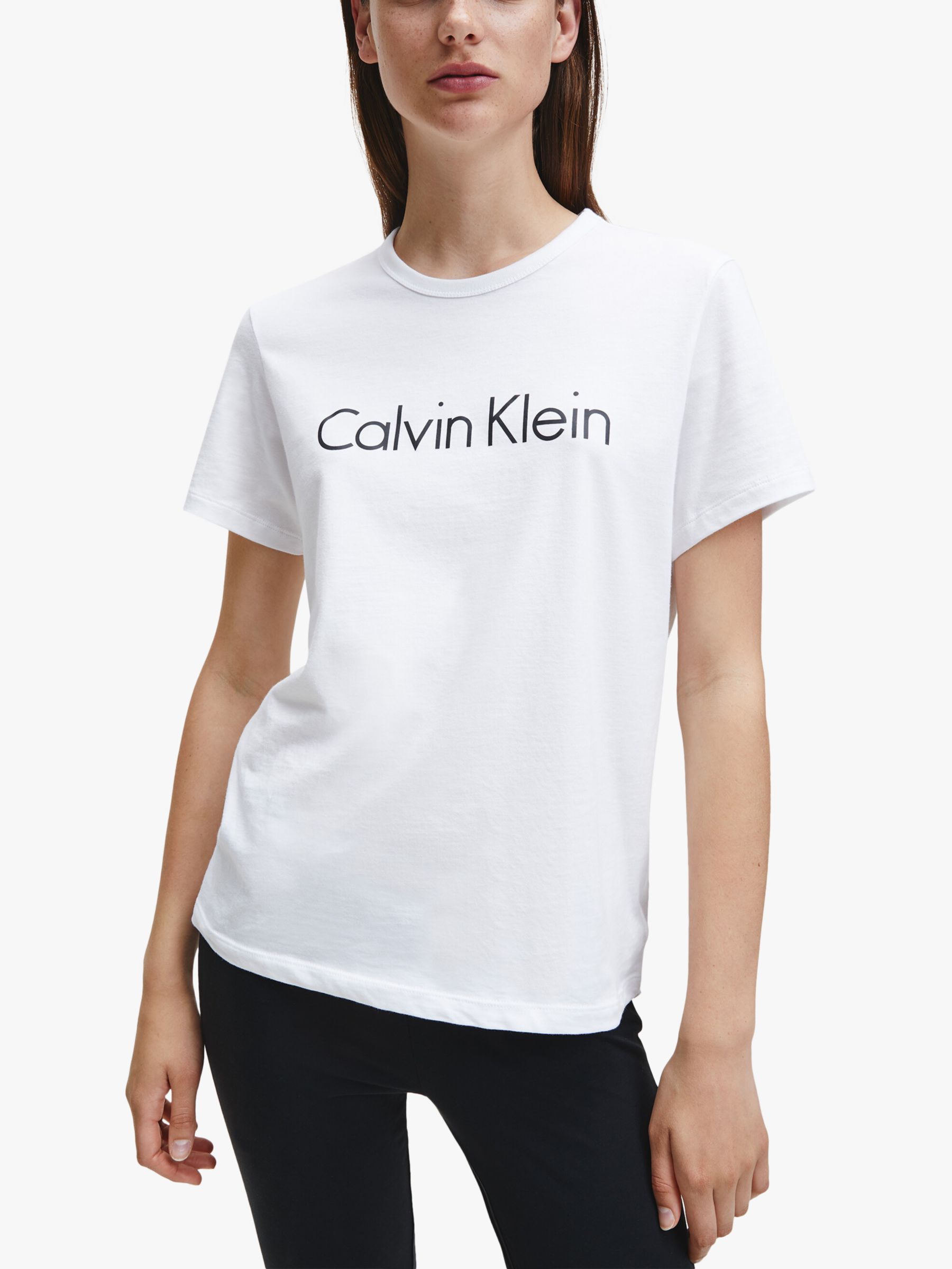 Calvin Klein Logo Cotton Pyjama T-Shirt, White at John Lewis & Partners