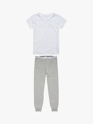 Calvin Klein Kids' Logo Short Sleeve Pyjama Set, White/Grey Heather