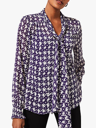 Phase Eight Rilynn Tie Neck Abstract Blouse, Purple/Ivory