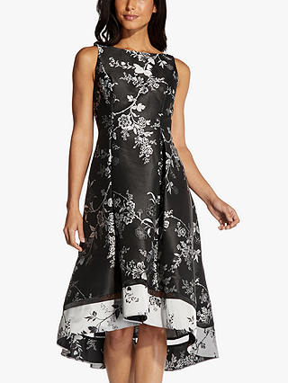 Adrianna Papell Brocade Floral Midi Dress, Black/Silver