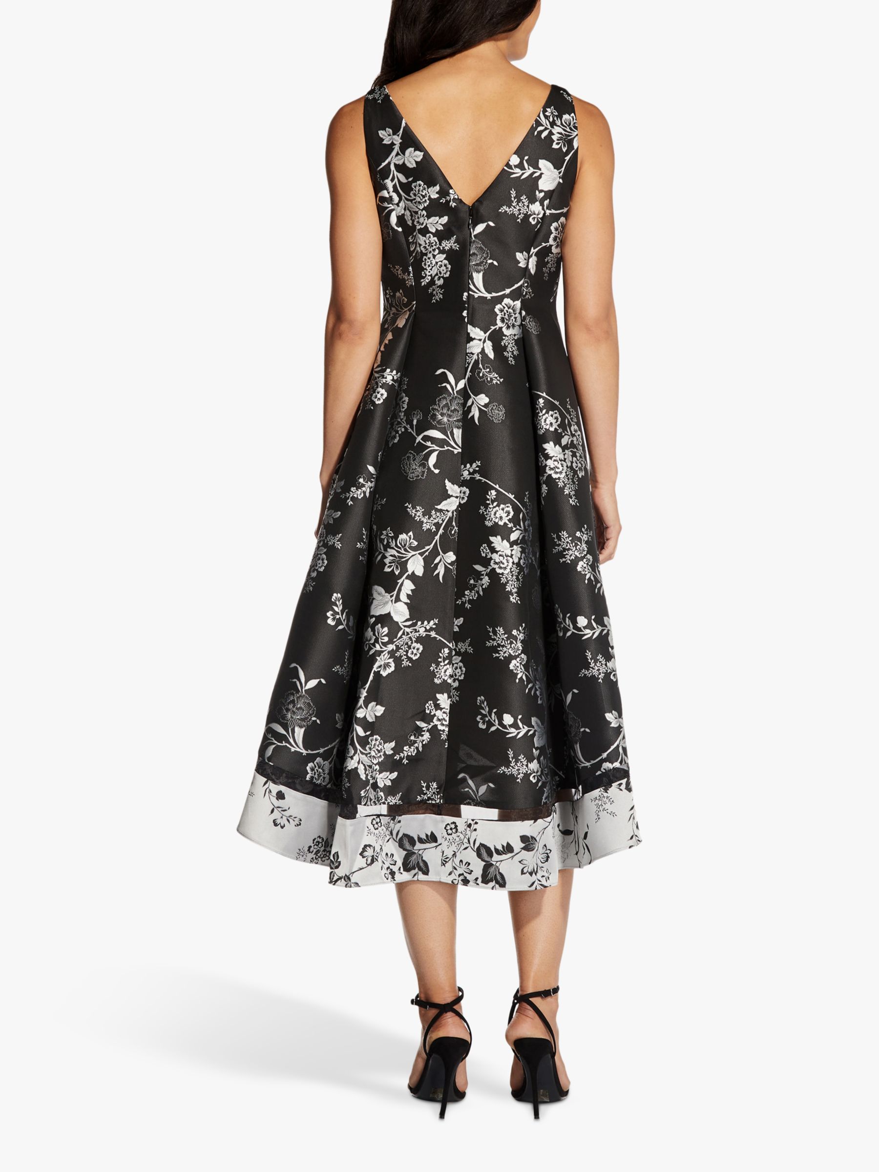 Adrianna Papell Brocade Floral Midi Dress, Black/Silver