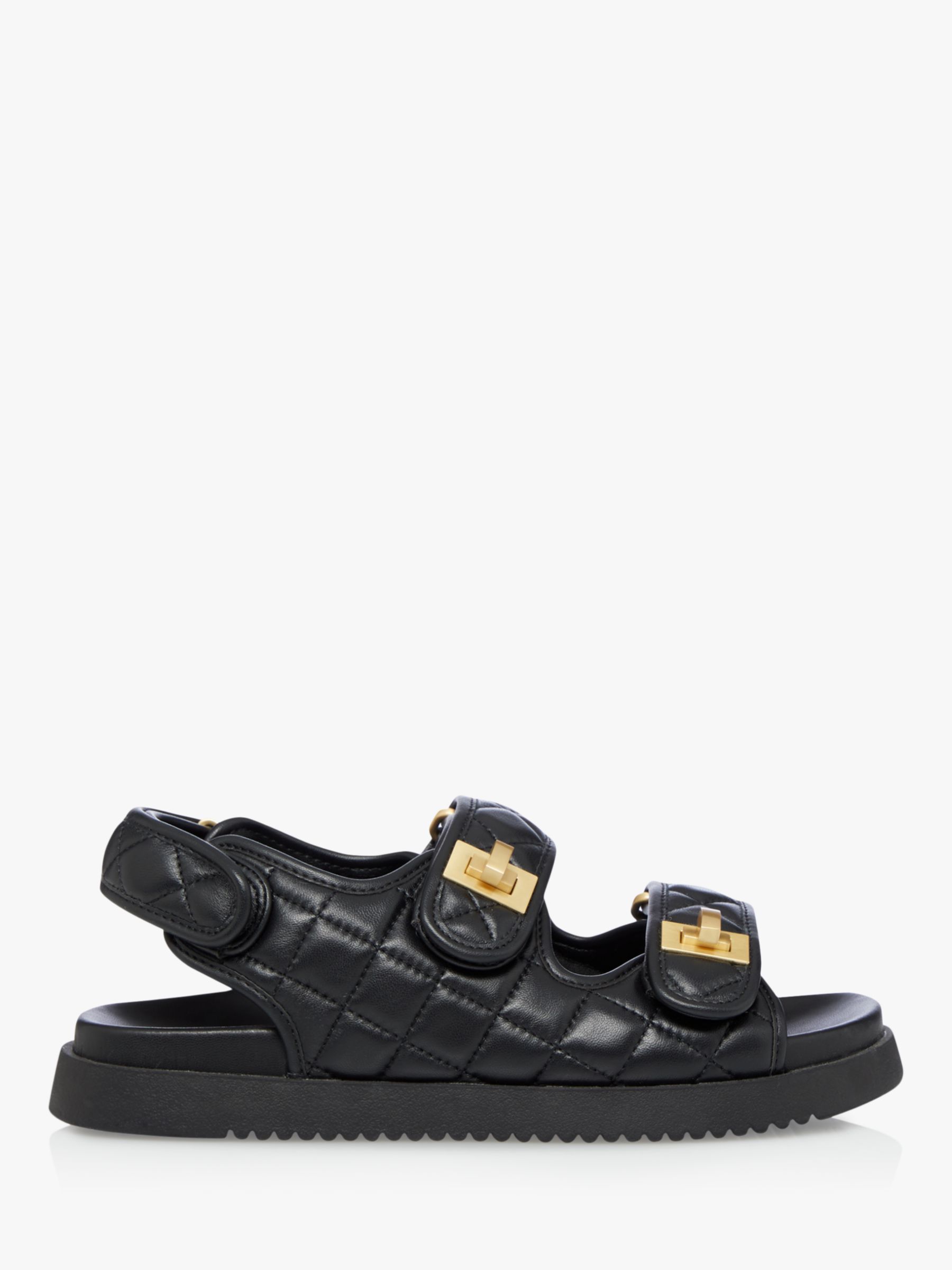 Dune Lockstock Leather Double Strap Sandals, Black at John Lewis & Partners