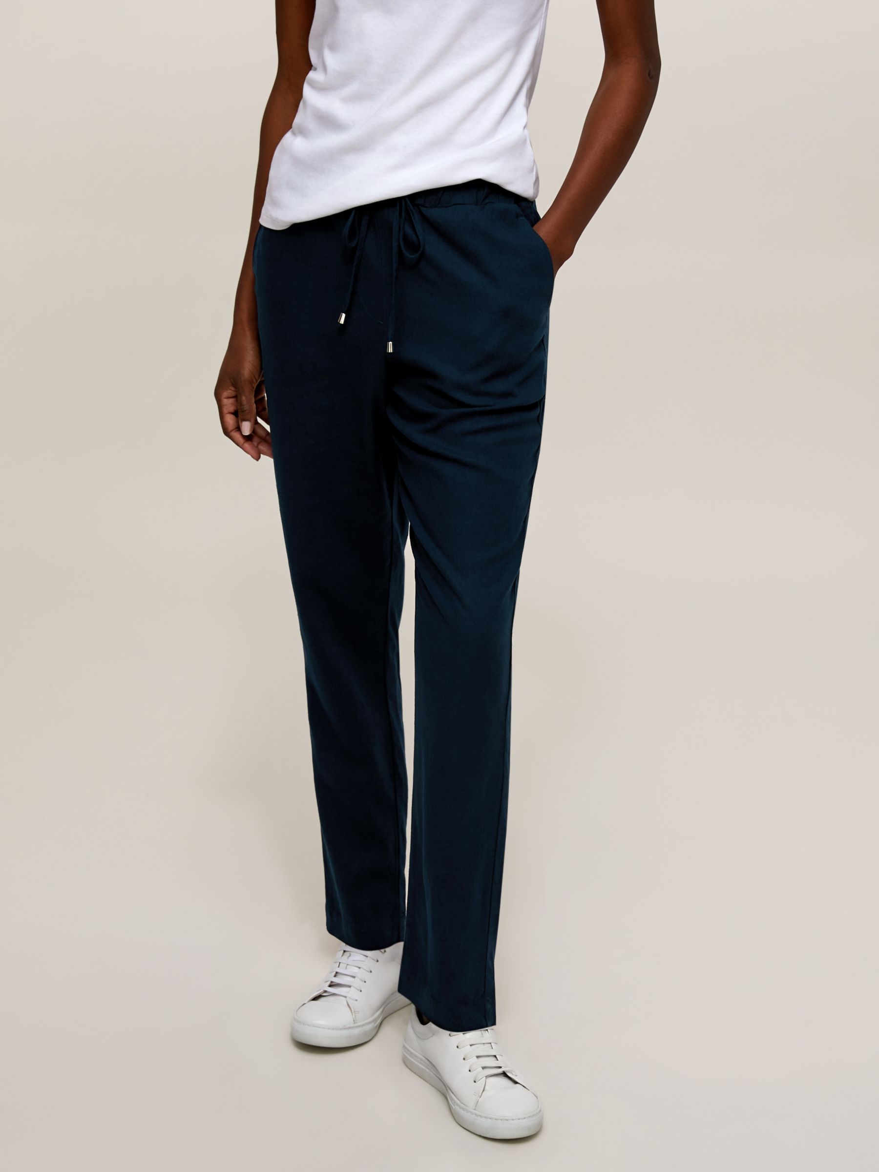 John Lewis & Partners Linen Blend Joggers, Navy at John Lewis & Partners