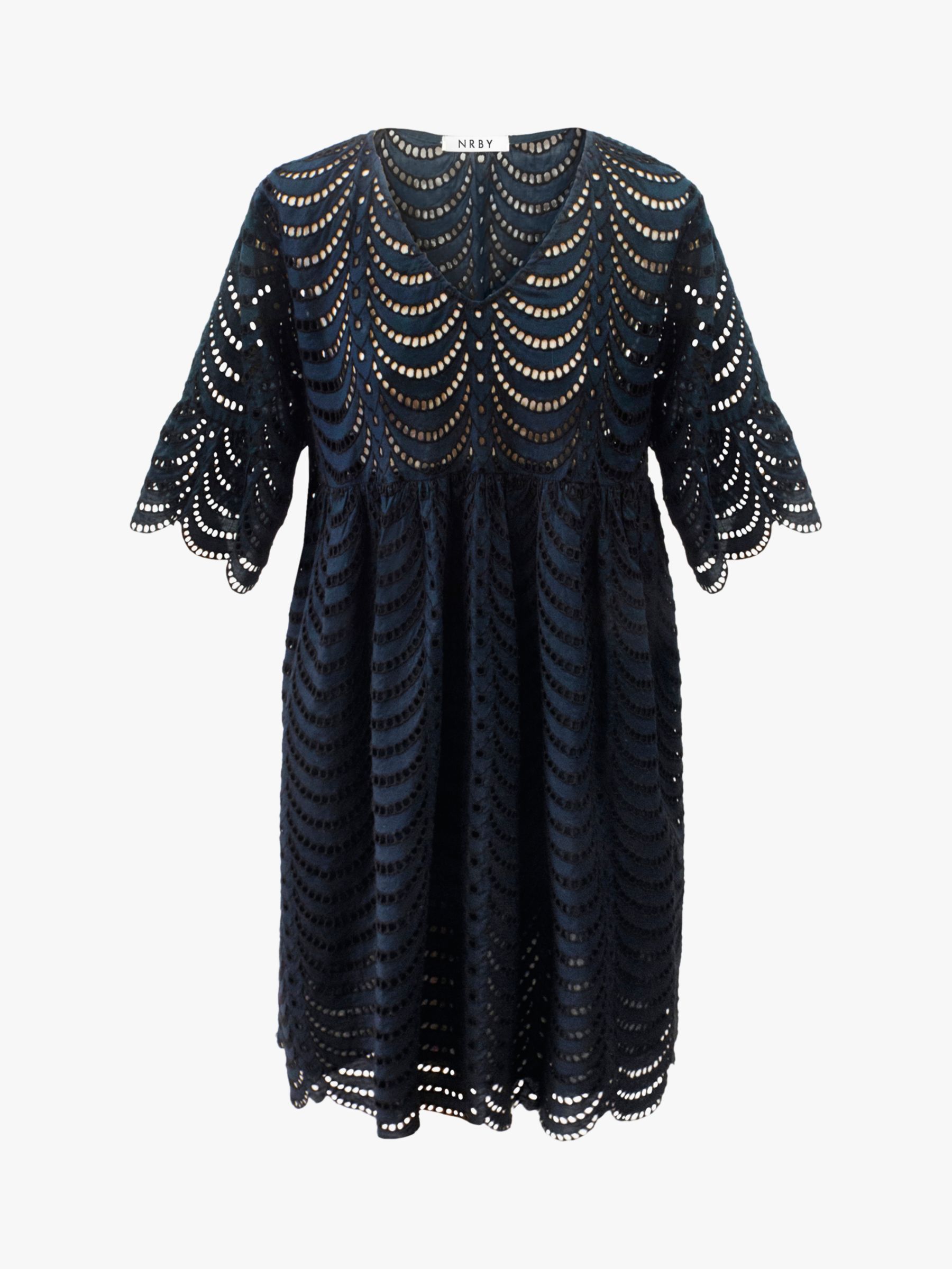 NRBY Julia Cotton Lace Knee Length Midi Dress, Navy at John Lewis ...