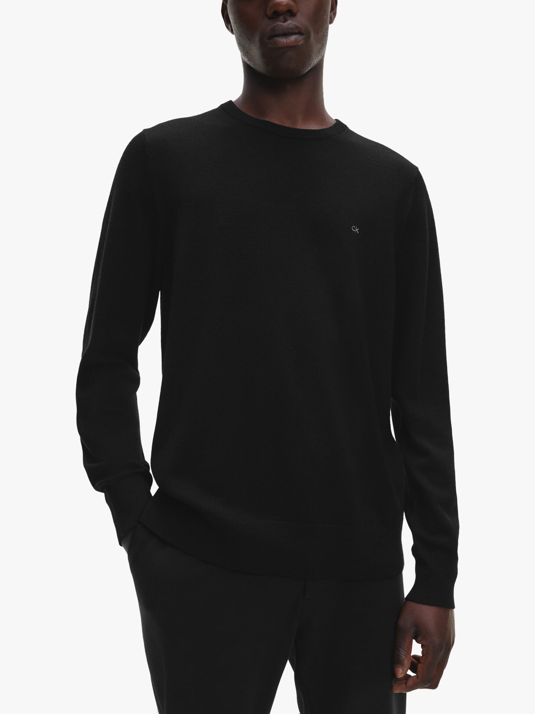 Calvin Klein Superior Wool Crew Neck Jumper, CK Black at John Lewis ...