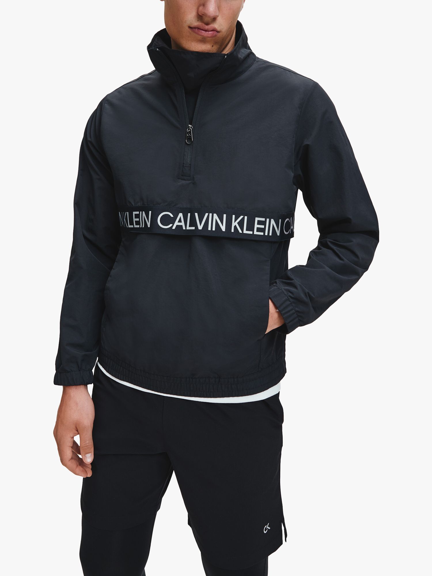 Calvin Klein Logo Stripe Windbreaker, CK Black at John Lewis & Partners