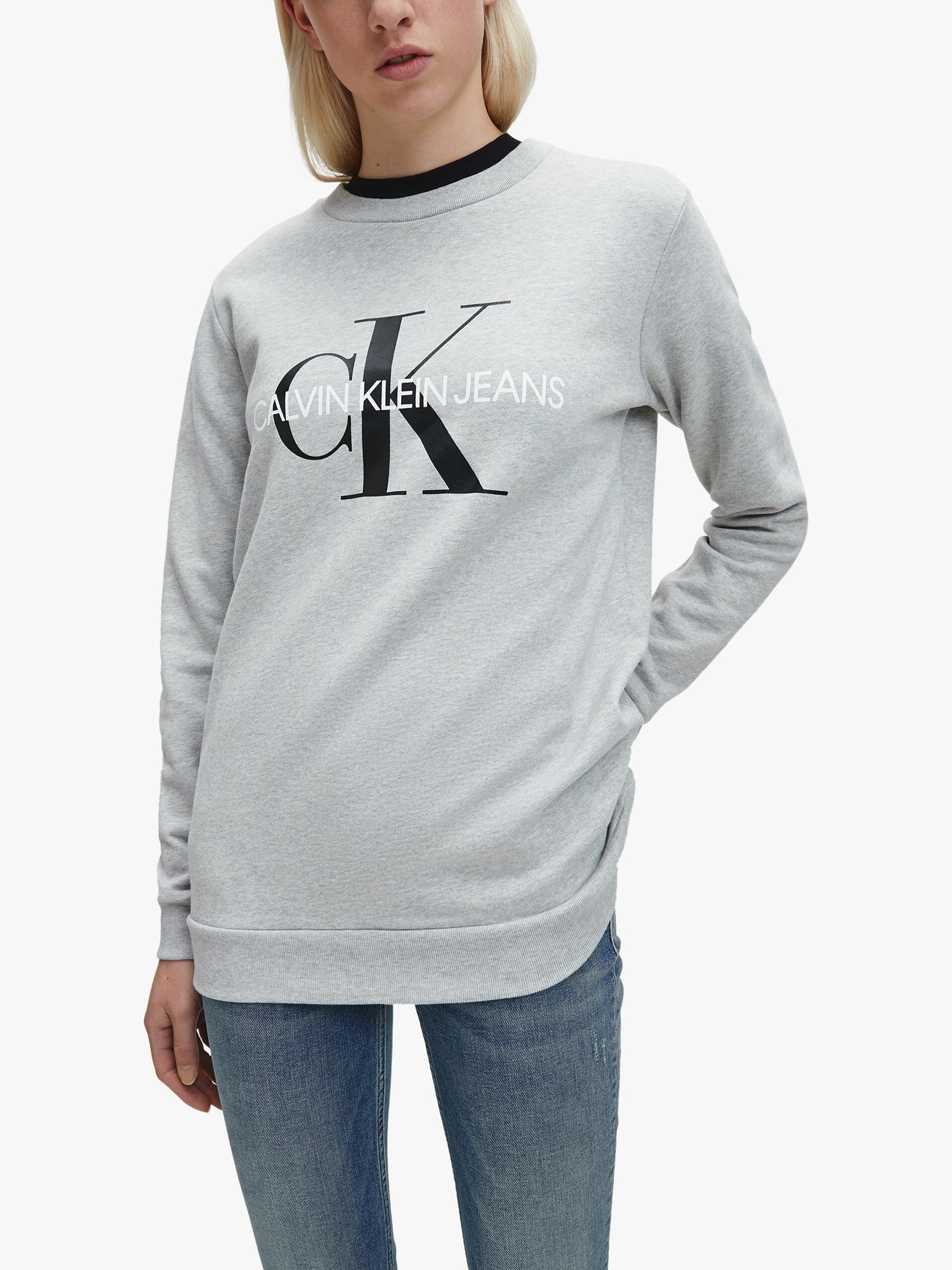 Calvin Klein Core Monogram Logo Sweatshirt, Light Grey Heather at John ...
