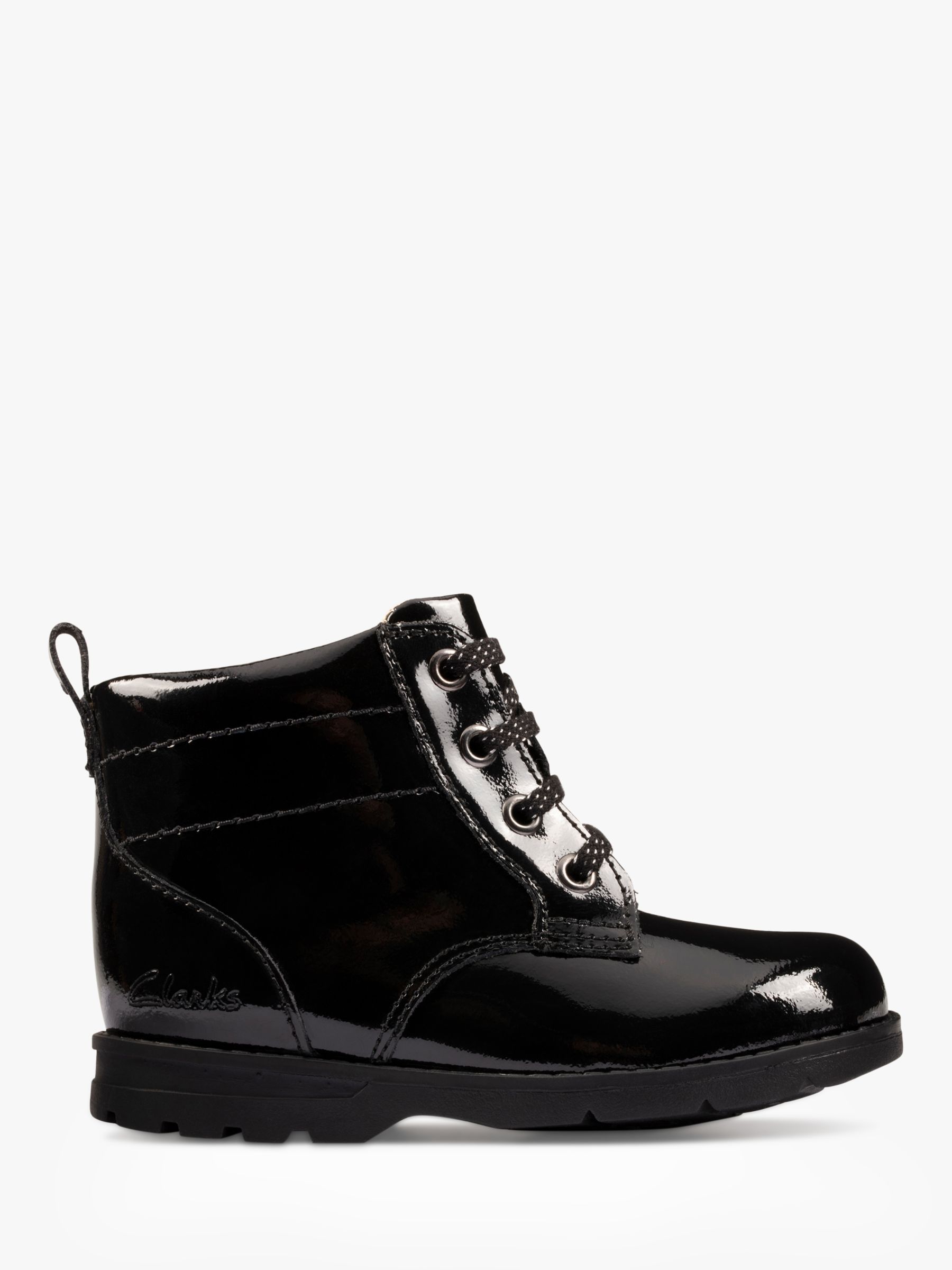 Clarks Children's Astro Lace Boots, Black Patent at John Lewis & Partners