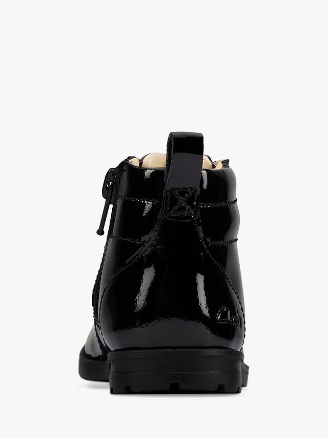 Clarks Children's Dabi Lace Leather Boots, Black Patent, 4F Jnr