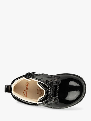 Clarks Children's Dabi Lace Leather Boots, Black Patent, 4F Jnr