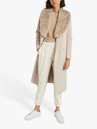 Reiss Pacey Wool Blend Faux Fur Collar Overcoat, Grey