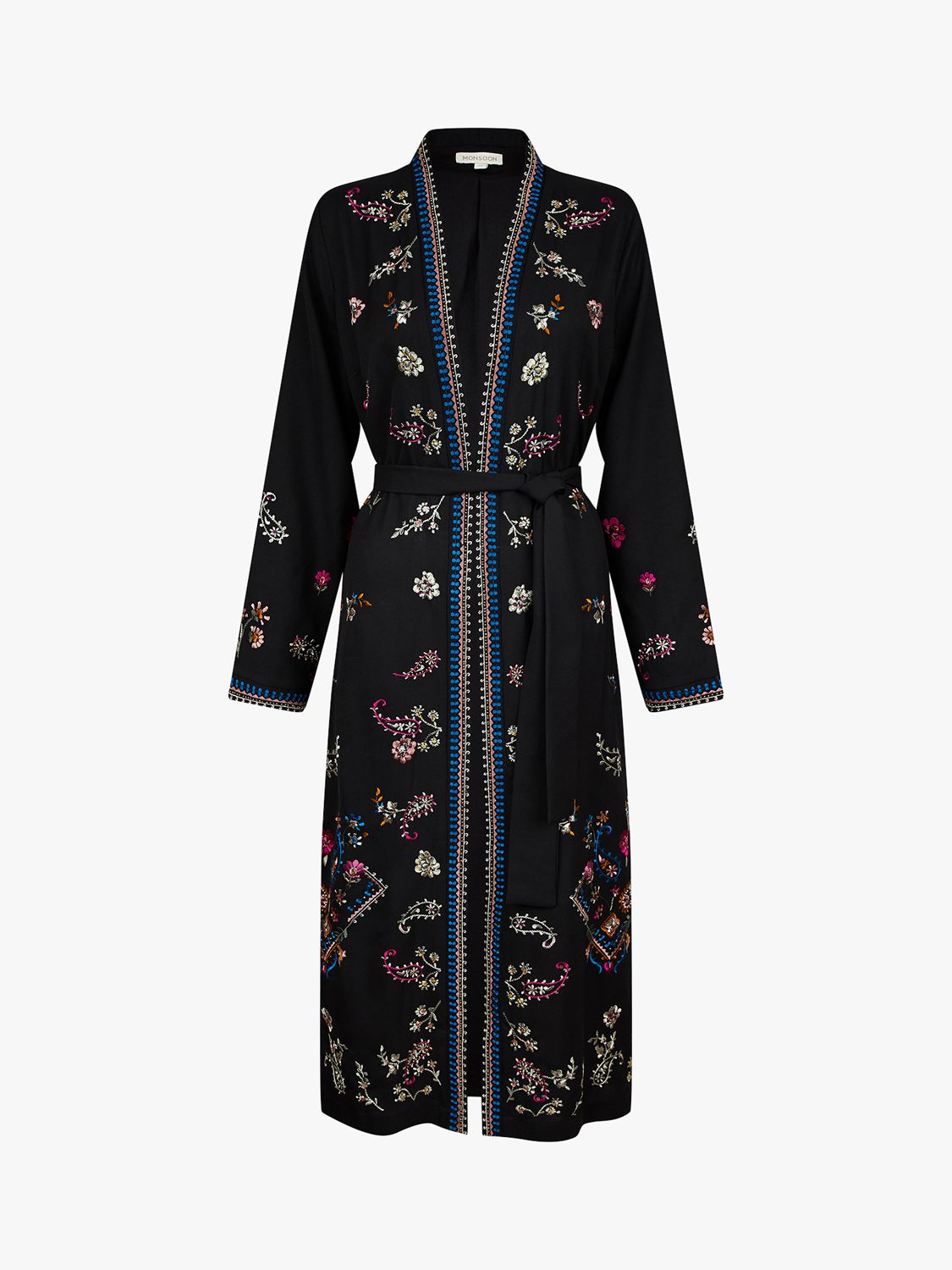 Monsoon Raja Embroidered Kimono, Black at John Lewis & Partners