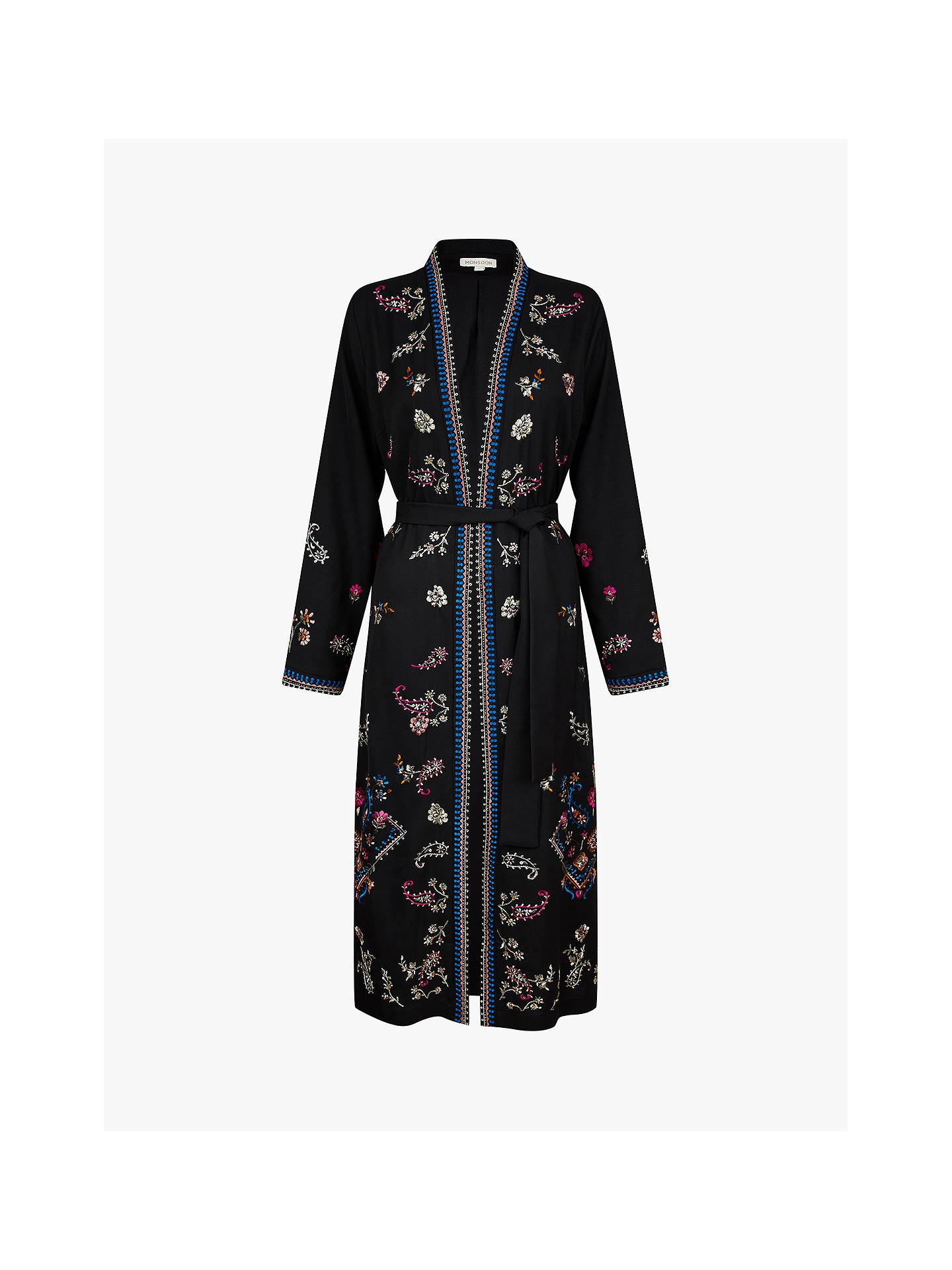Monsoon Raja Embroidered Kimono, Black at John Lewis & Partners