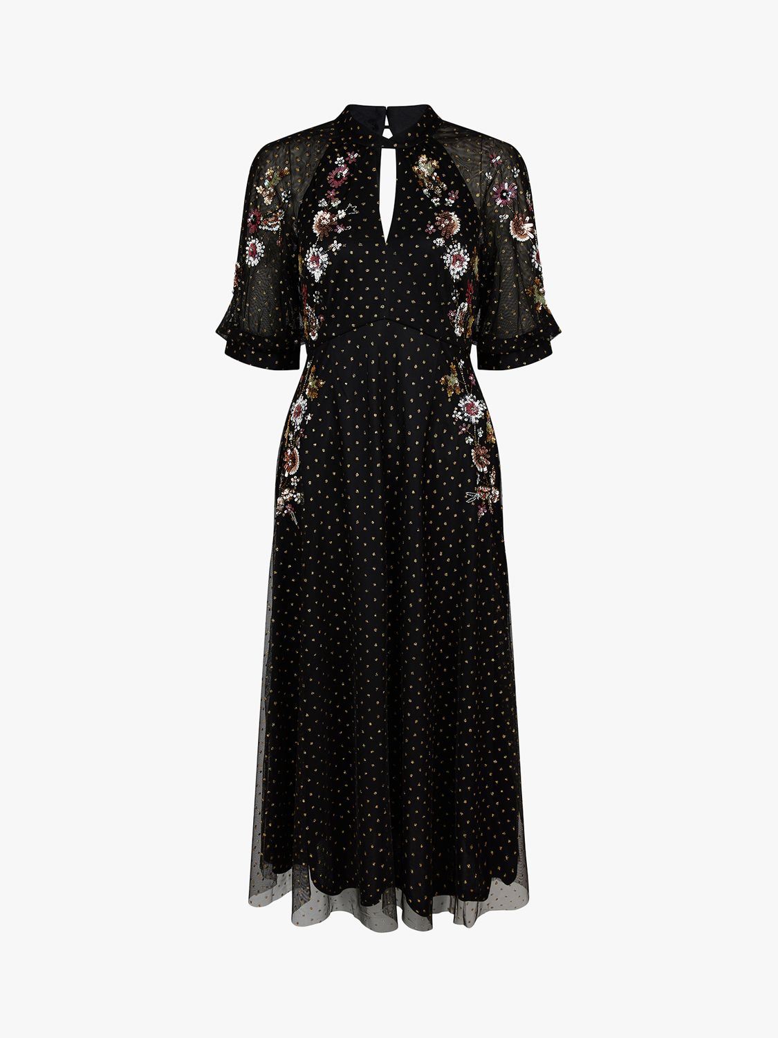 Monsoon Gwenevere Embroidered Floral Midi Dress, Black at John Lewis ...