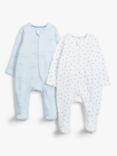 John Lewis & Partners Baby Organic Cotton Whale Sleepsuit, Pack of 2, Blue/Multi
