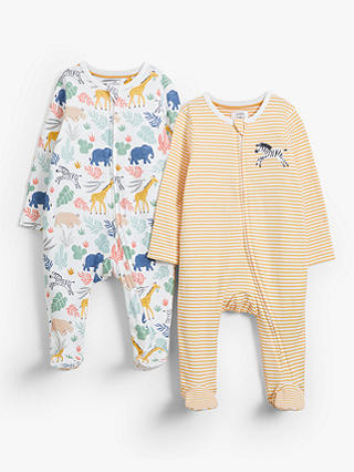 John Lewis Baby Organic Cotton Safari Sleepsuit, Pack of 2, Multi