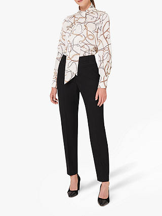 Hobbs Beatrice Clock and Chain Print Tie Neck Blouse, Ivory/Multi