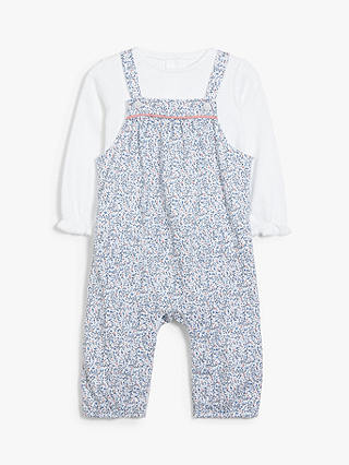 John Lewis Baby Organic Cotton Ditsy Floral Dungarees and Top Set, Multi