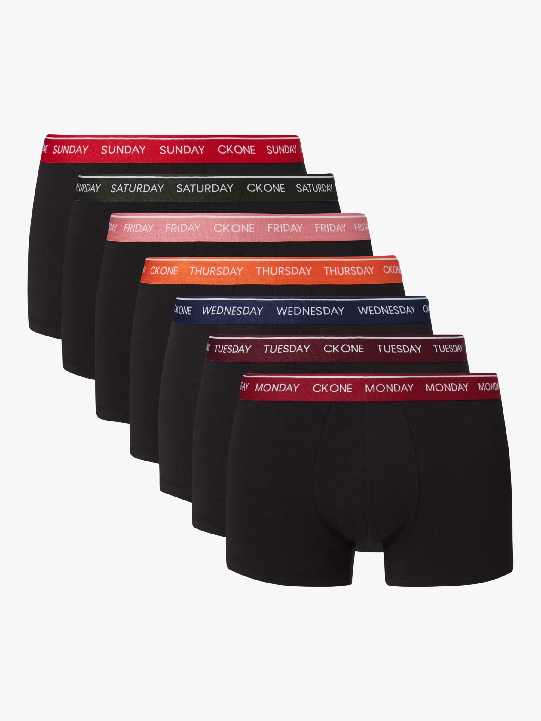 Calvin Klein Days of the Week Contrast Waistband Trunks, Pack of 7, Black