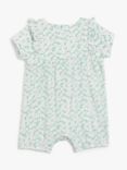 John Lewis & Partners Baby Organic Cotton Floral Ruffle Short Romper, Green
