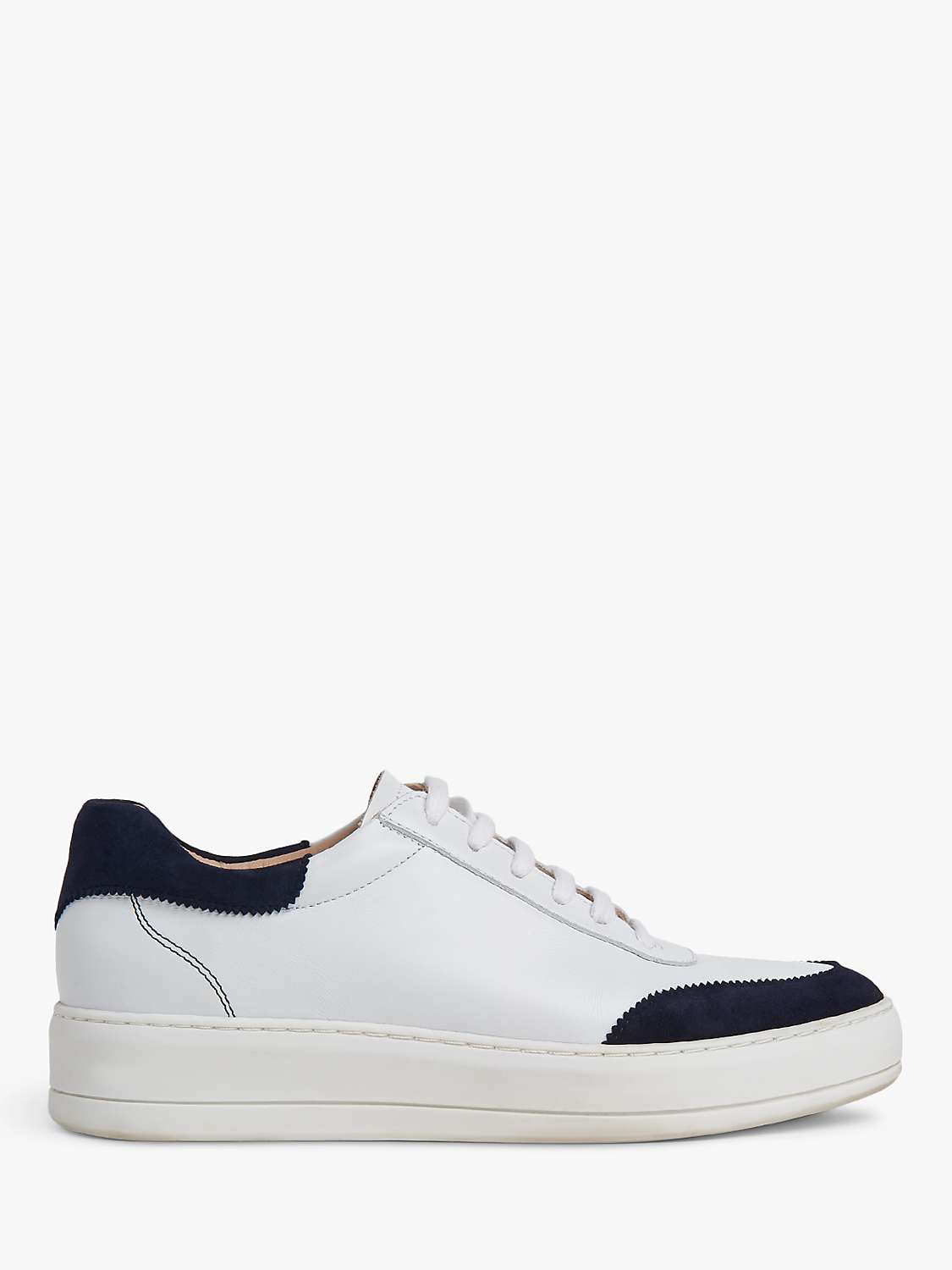 L.K.Bennett Leather Teddy Trainers, White/Navy at John Lewis & Partners