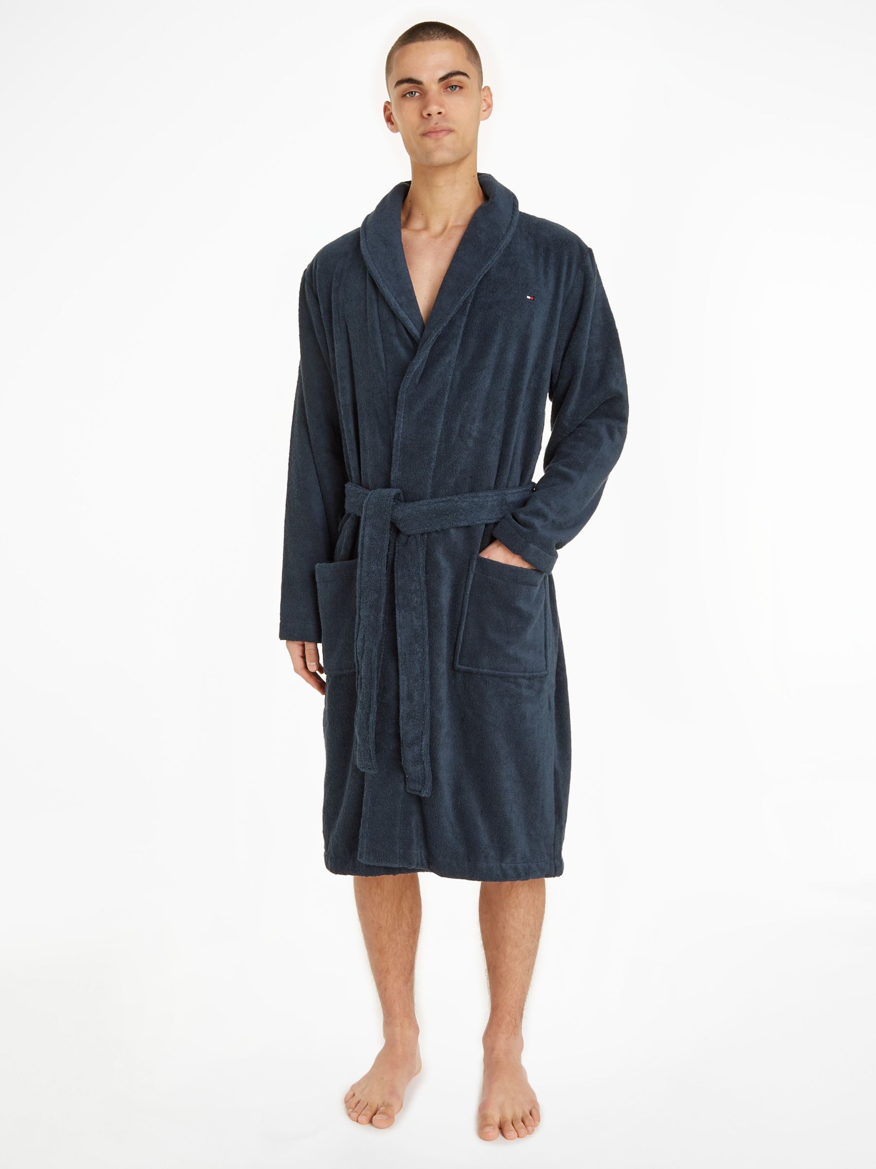 Tommy Hilfiger Pure Cotton Towelling Robe, Navy Blazer, XS