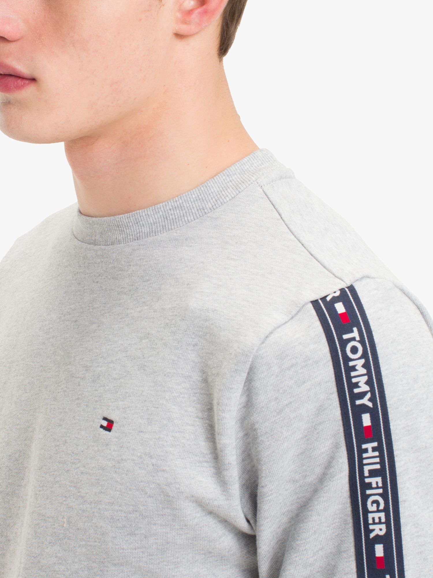 Tommy Logo Tape Sweatshirt, Grey Heather at John Lewis &
