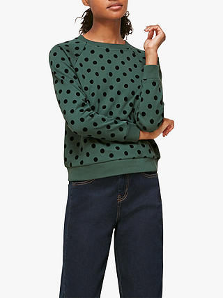Whistles Polka Dot Flocked Sweatshirt, Green/Multi