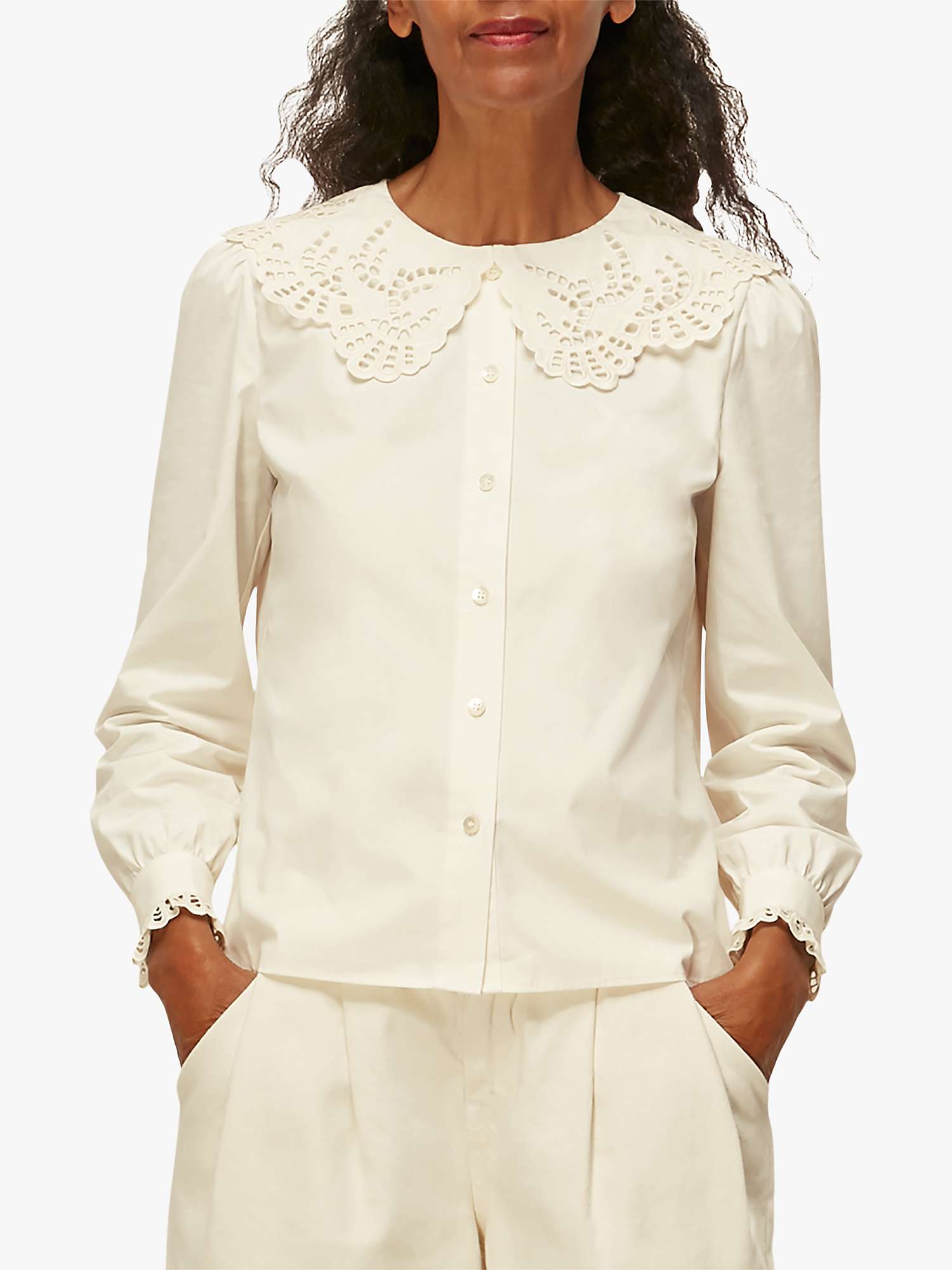 Whistles Lace Collar Cotton Blouse, Ivory at John Lewis  Partners