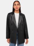 Whistles Aliza Double Breasted Leather Jacket, Black