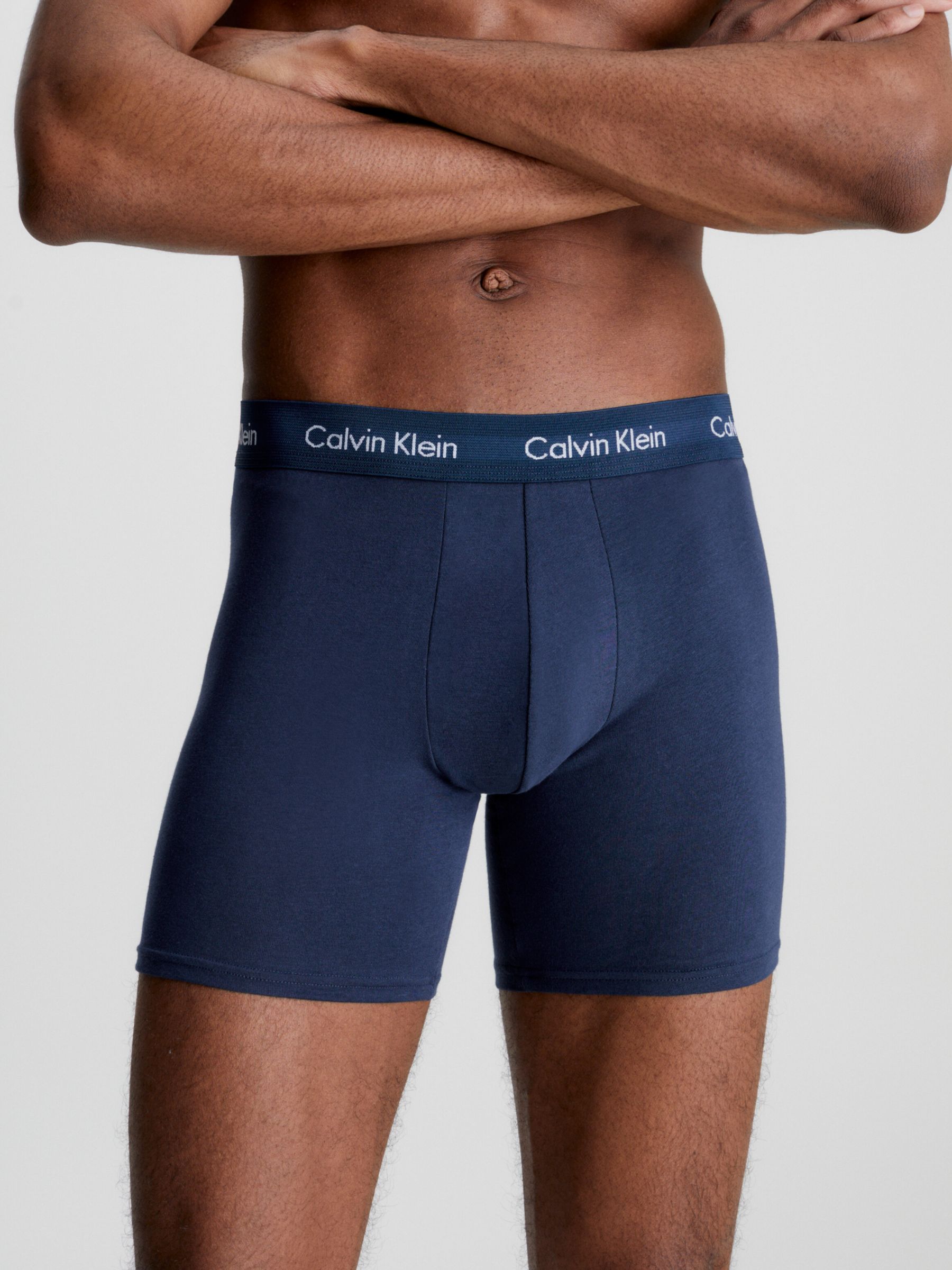 Calvin Klein Cotton Stretch Boxer Brief, Pack of 3, Black/Blue Shadow/Cobalt Water, S