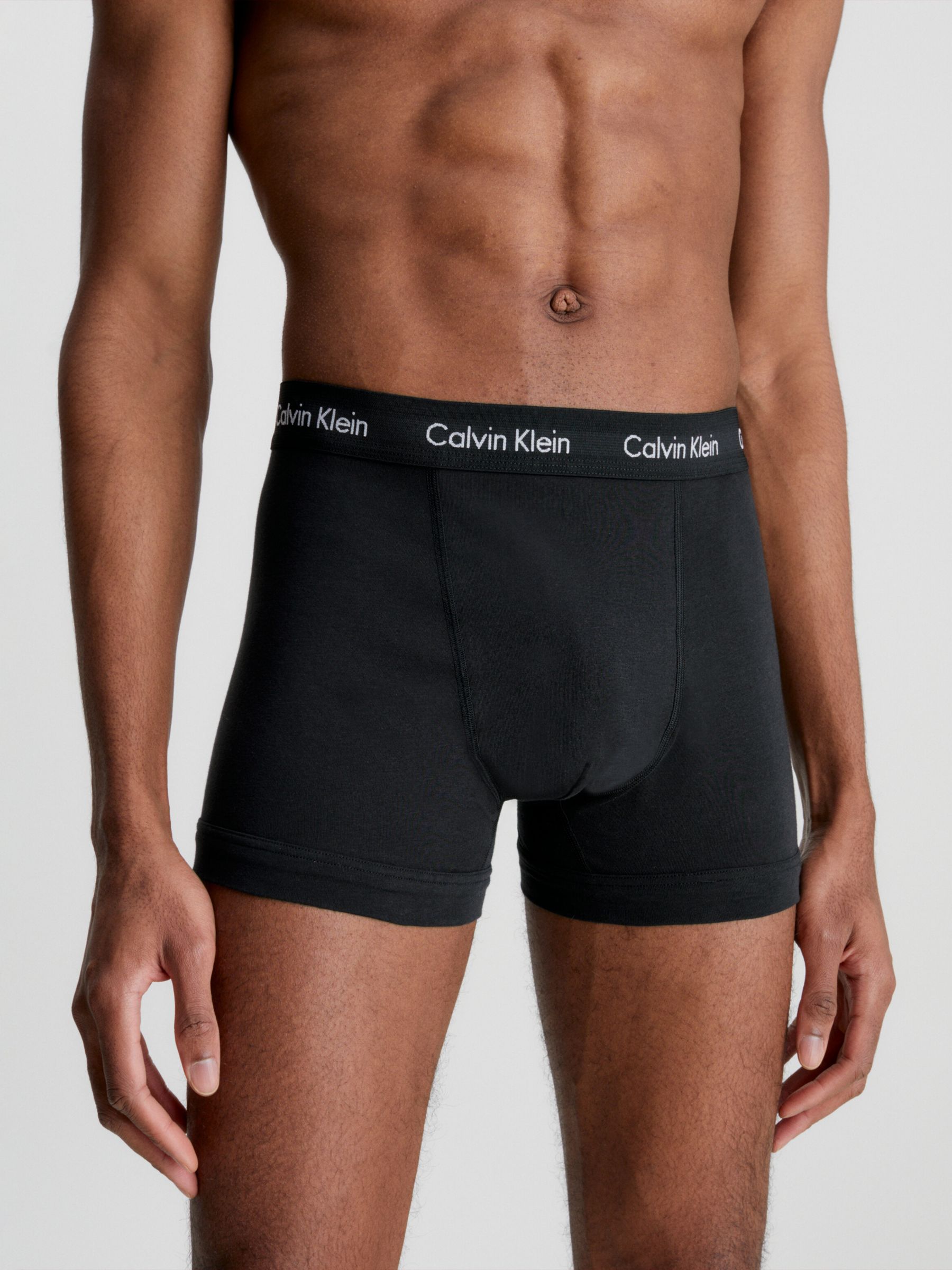 Calvin Klein Regular Cotton Stretch Trunks, of 3, Black at John Lewis & Partners