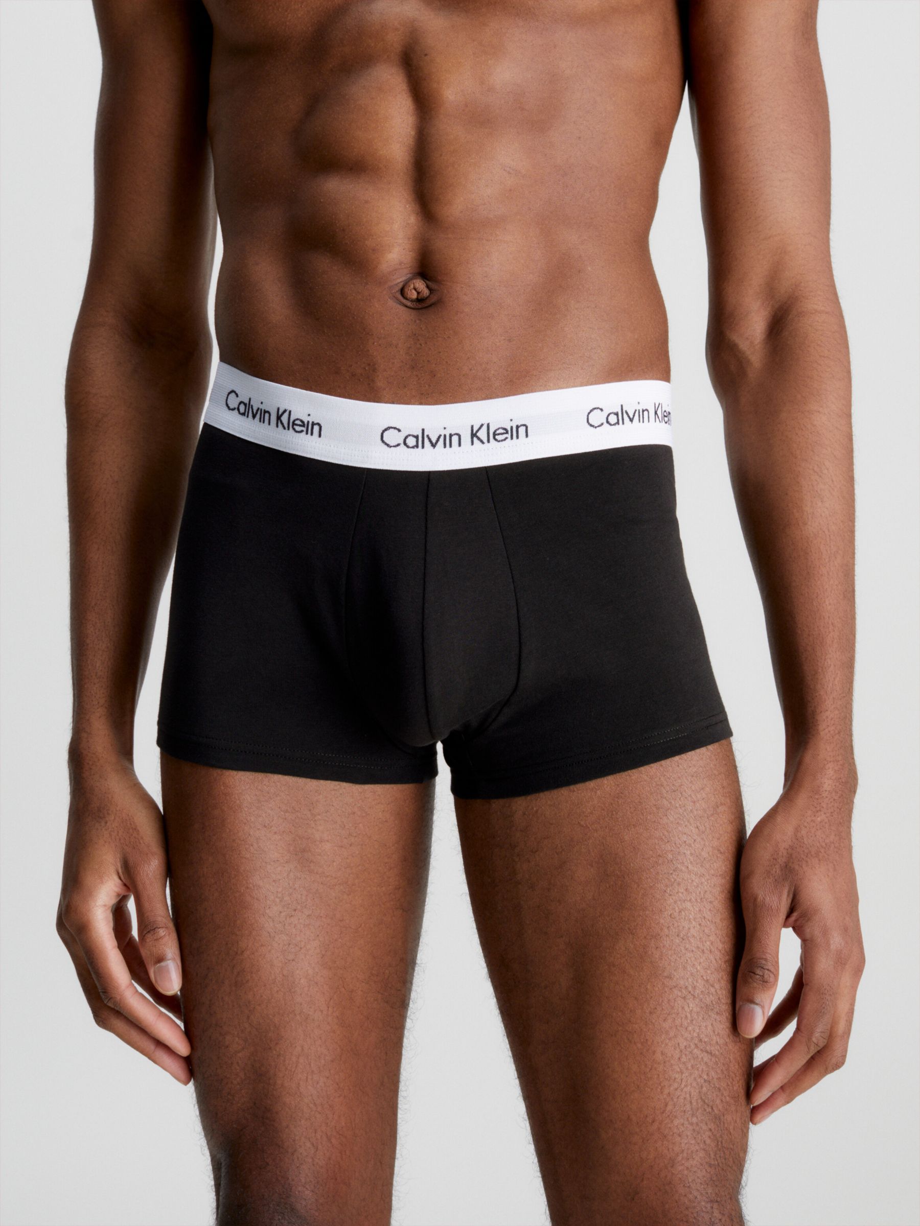 Calvin Klein Low Rise Stretch Trunks, Pack 3, Black at John Lewis & Partners