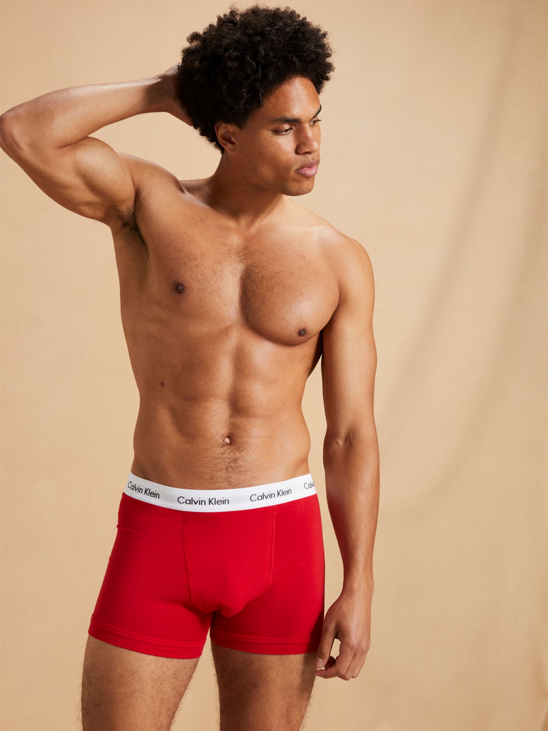 Calvin Klein Regular Cotton Stretch Trunks, Pack of 3, White/Red/Blue at  John Lewis & Partners