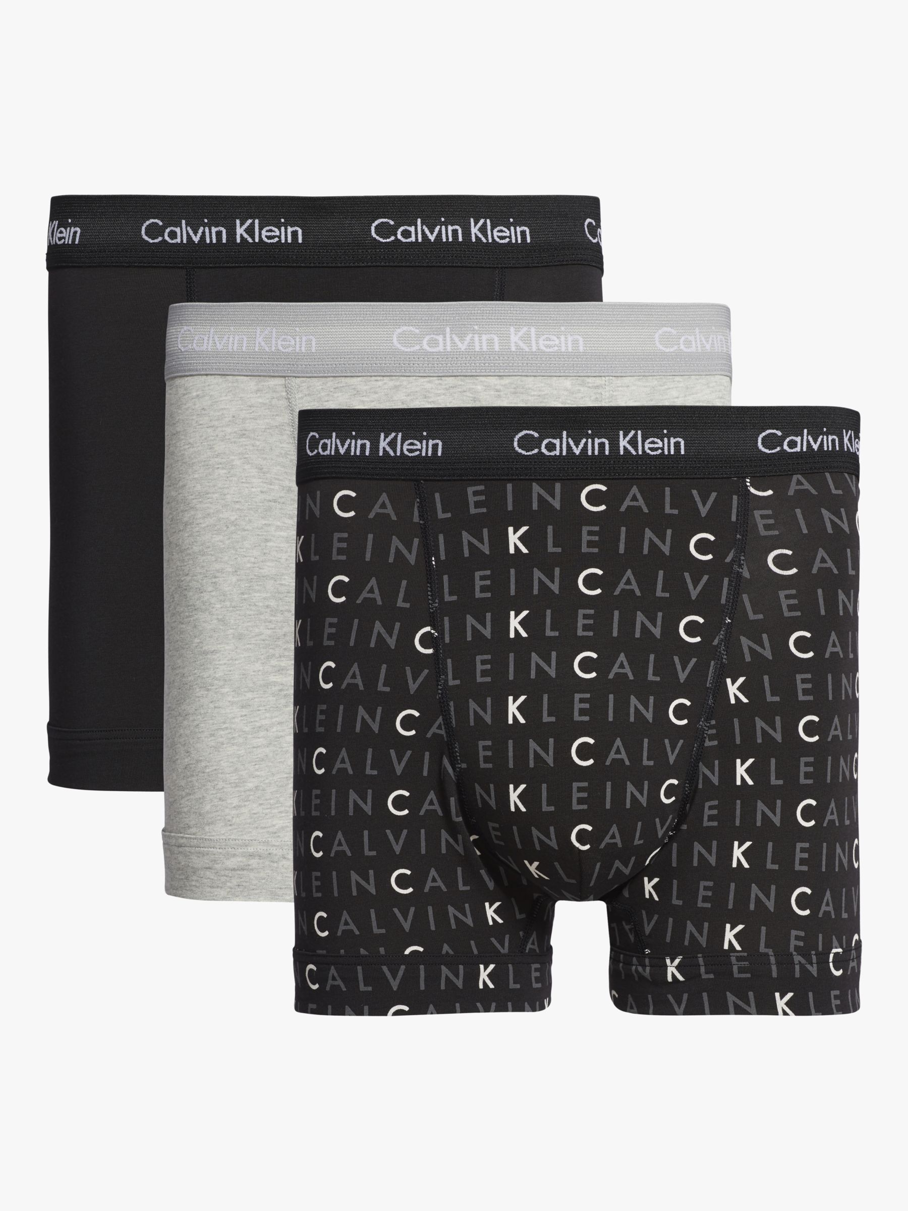 Calvin Klein Cotton Stretch Trunks, Pack of 3, Black/Grey Heather/Logo, XXS