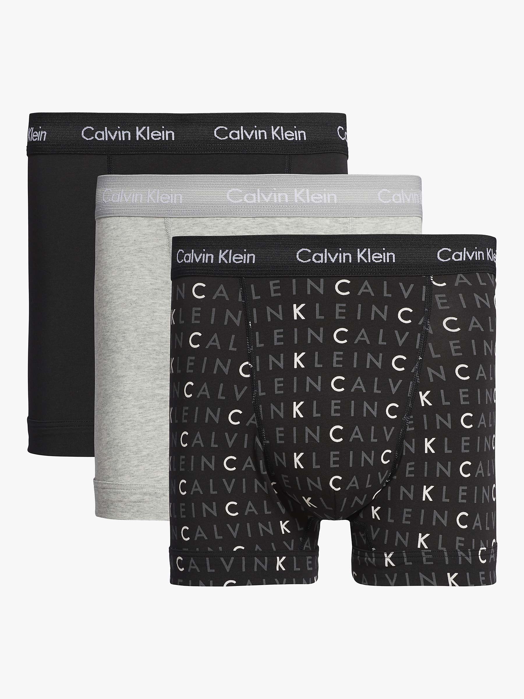 Buy Calvin Klein Cotton Stretch Trunks, Pack of 3, Black/Grey Heather/Logo Online at johnlewis.com