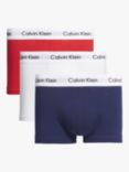 Calvin Klein Low Rise Cotton Stretch Trunks, Pack of 3, Red Ginger/White/Pyro Blue