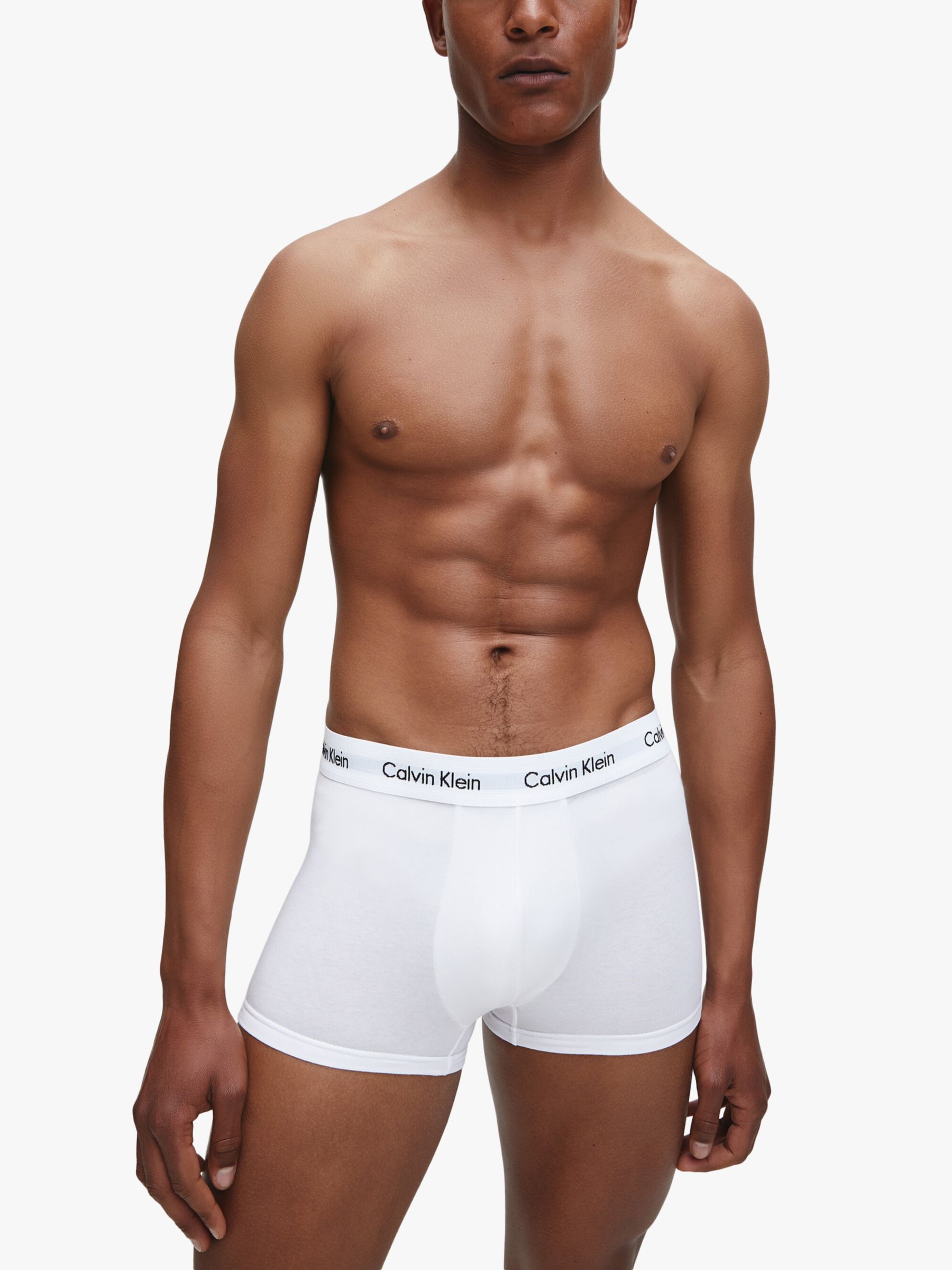 Calvin Klein Low Rise Cotton Stretch Trunks, Pack of 3, Red  Ginger/White/Pyro Blue at John Lewis & Partners