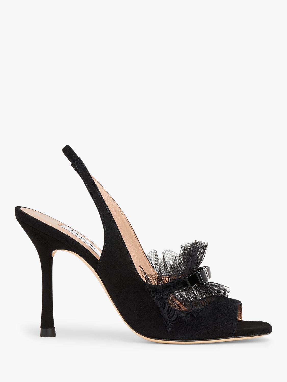 L.K.Bennett Newbury Suede Mesh Peeptoe Sandals, Black