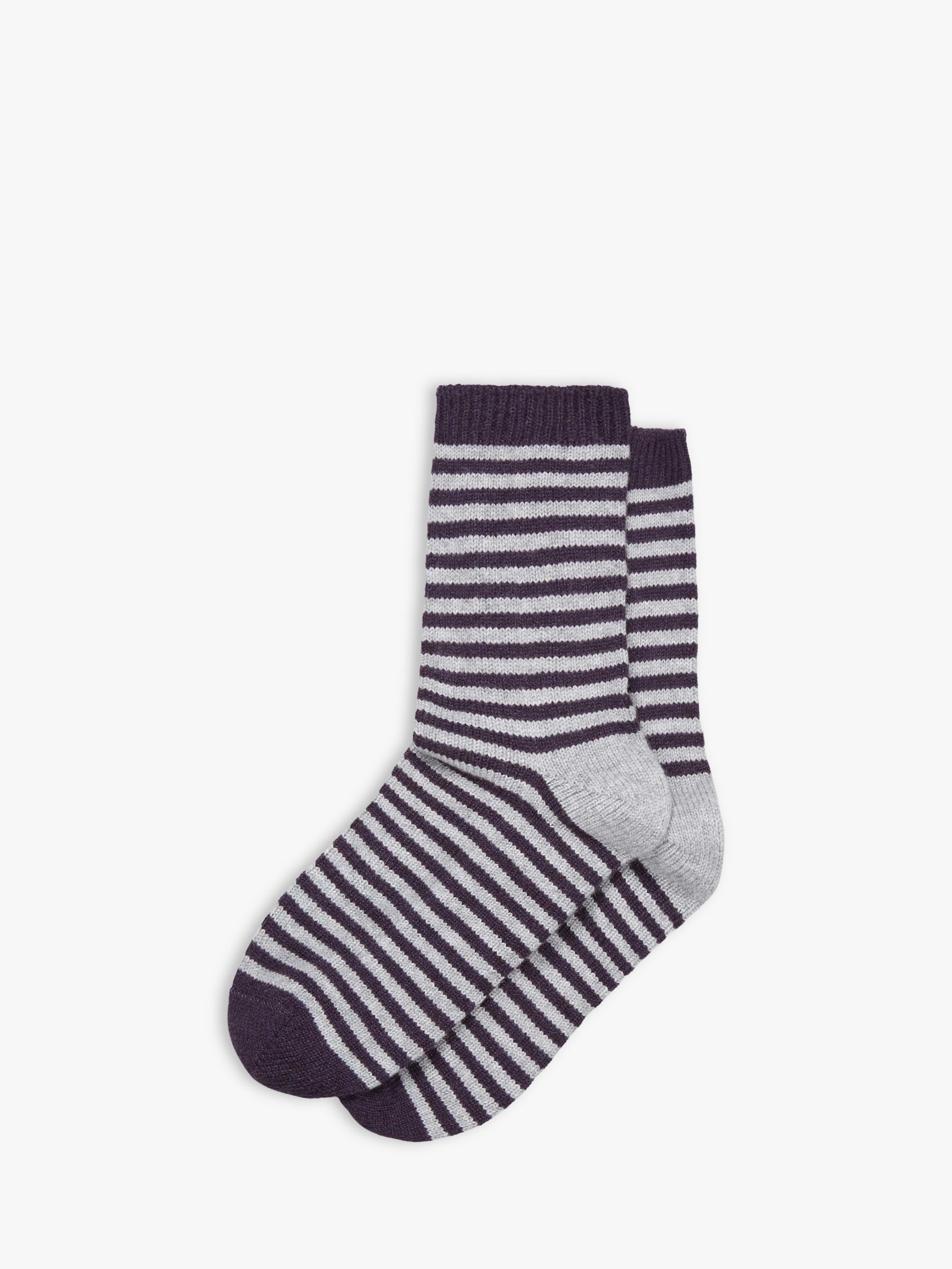 Brora Cashmere Blend Striped Socks, Plum