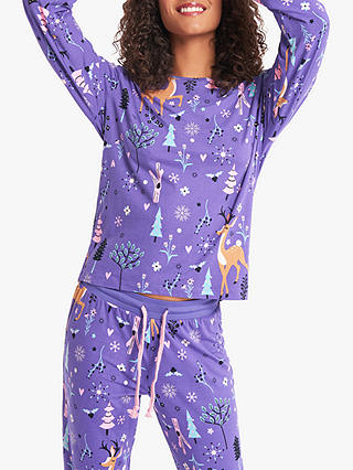 Chelsea Peers Christmas Deer Family Pyjama Set, Purple