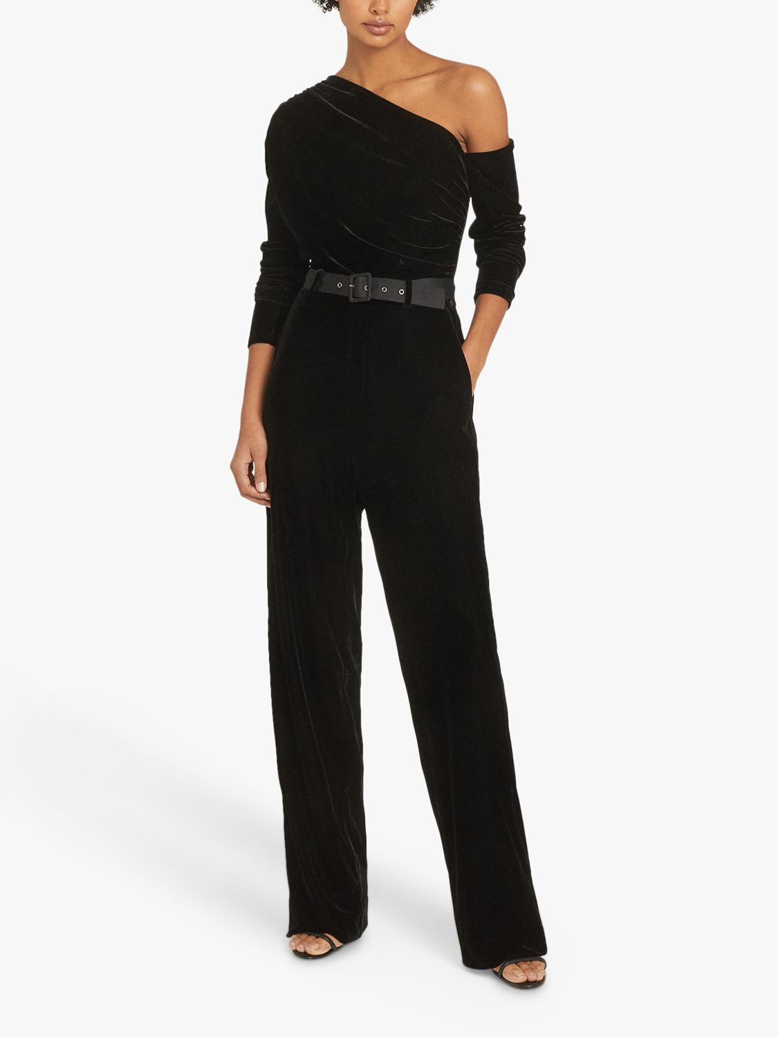 Reiss Elyse Velvet Jumpsuit Black At John Lewis And Partners