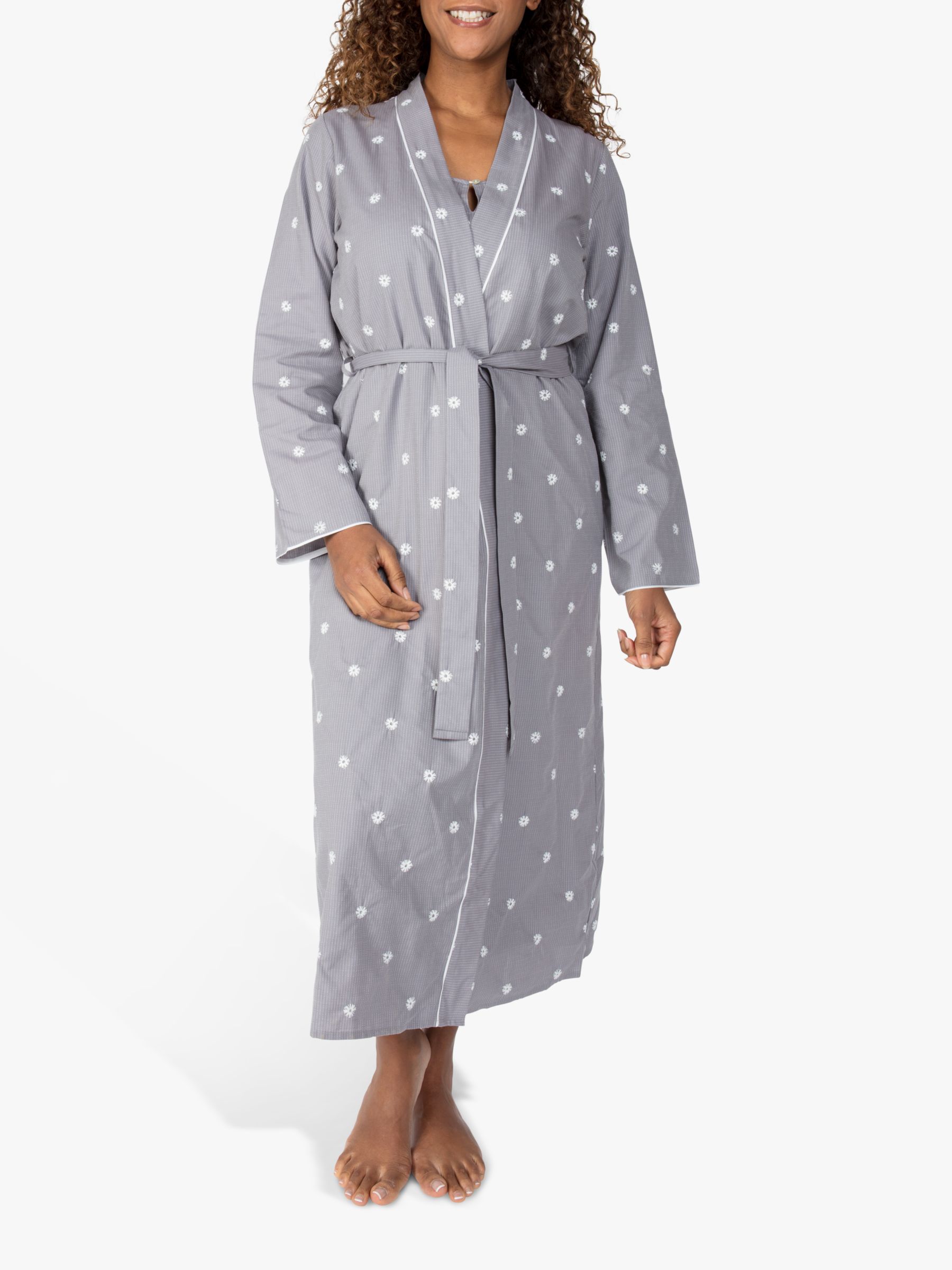 Nora Rose by Cyberjammies Spot Embroidered Dressing Gown, Grey