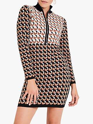Damsel in a Dress Willow Abstract Basket Weave Print Mini Dress, Camel