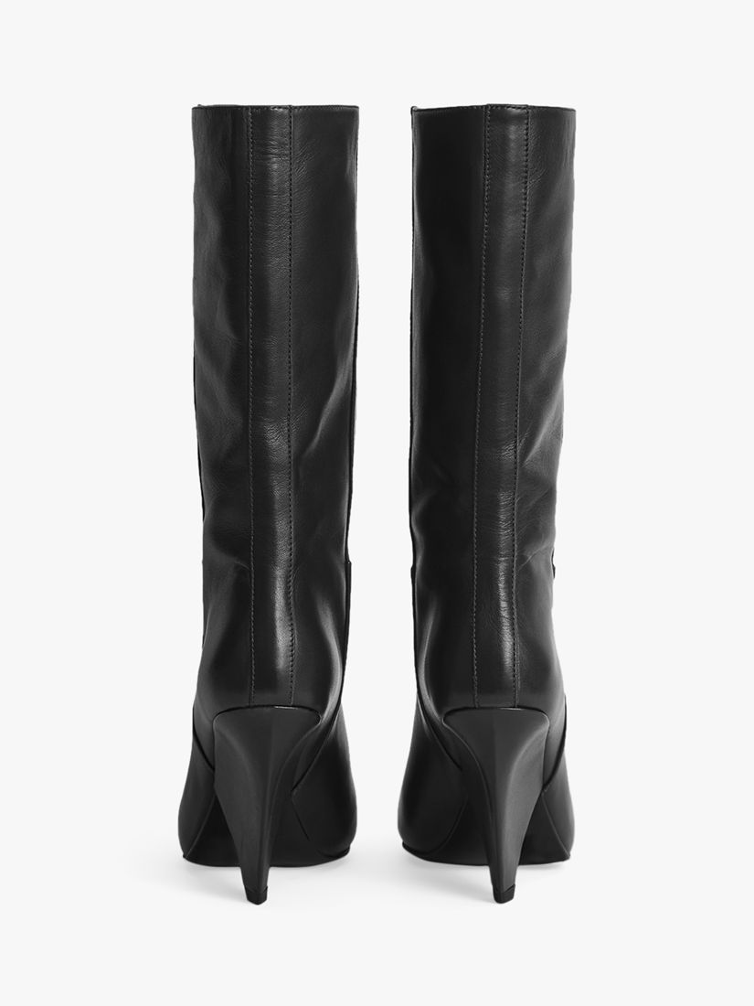 Reiss Jax Leather Calf Length Boots, Black, 3