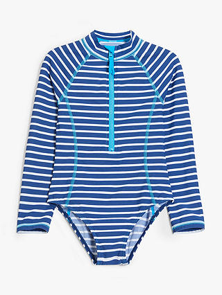 John Lewis Children's Stripe Print Swimsuit, Blue