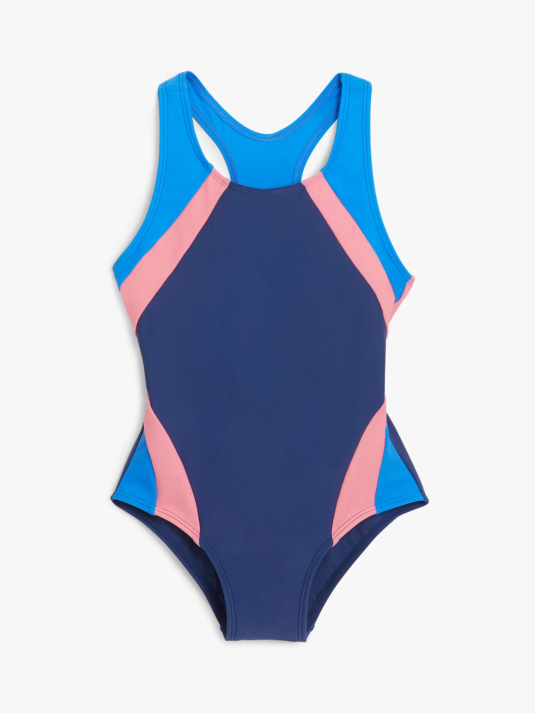 New John Lewis Girls Colour Block Swimsuit Swim RRP £13 Blue Pink