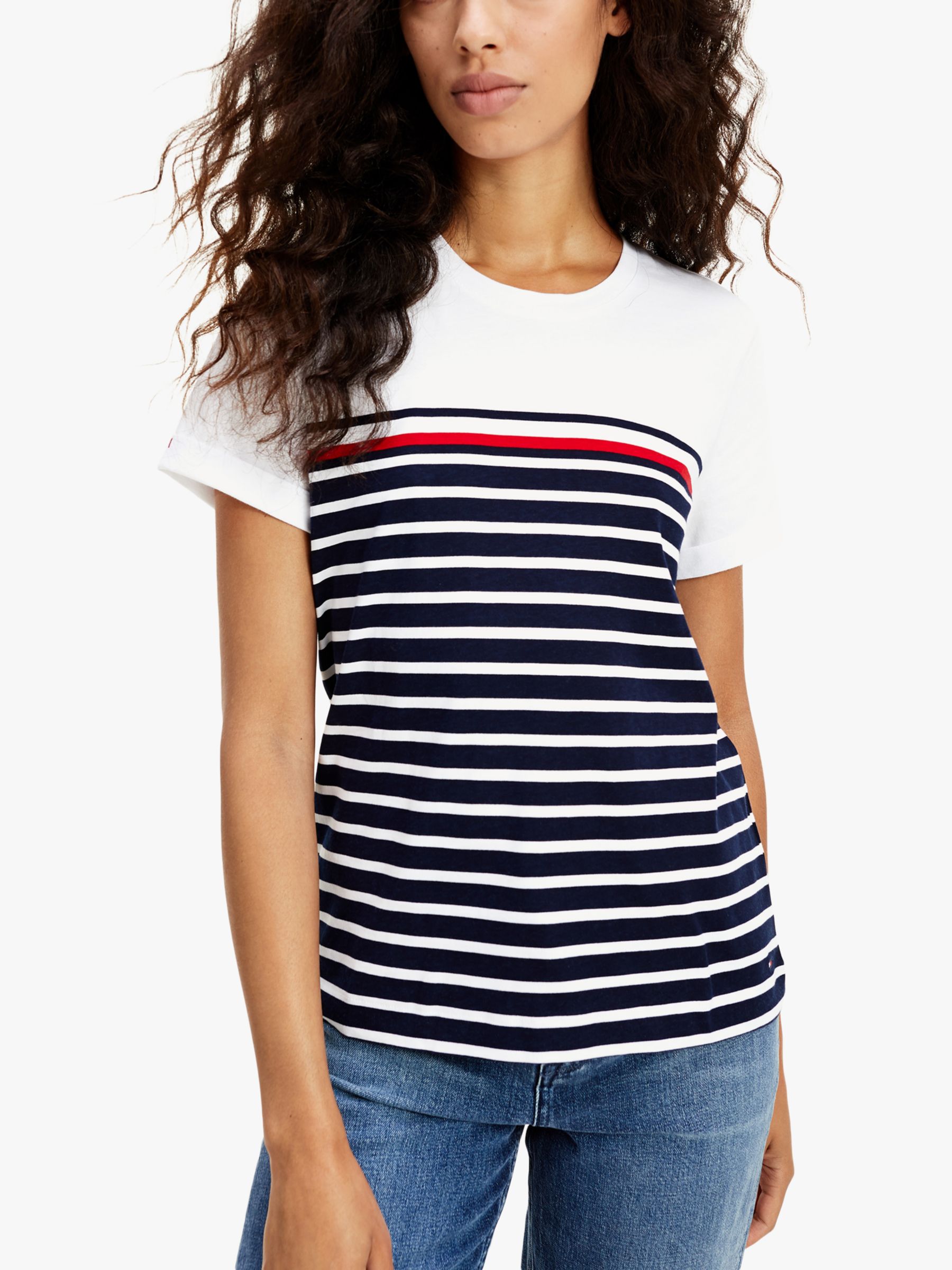 Tommy Hilfiger Stripe T-Shirt, White/Multi at John Lewis & Partners