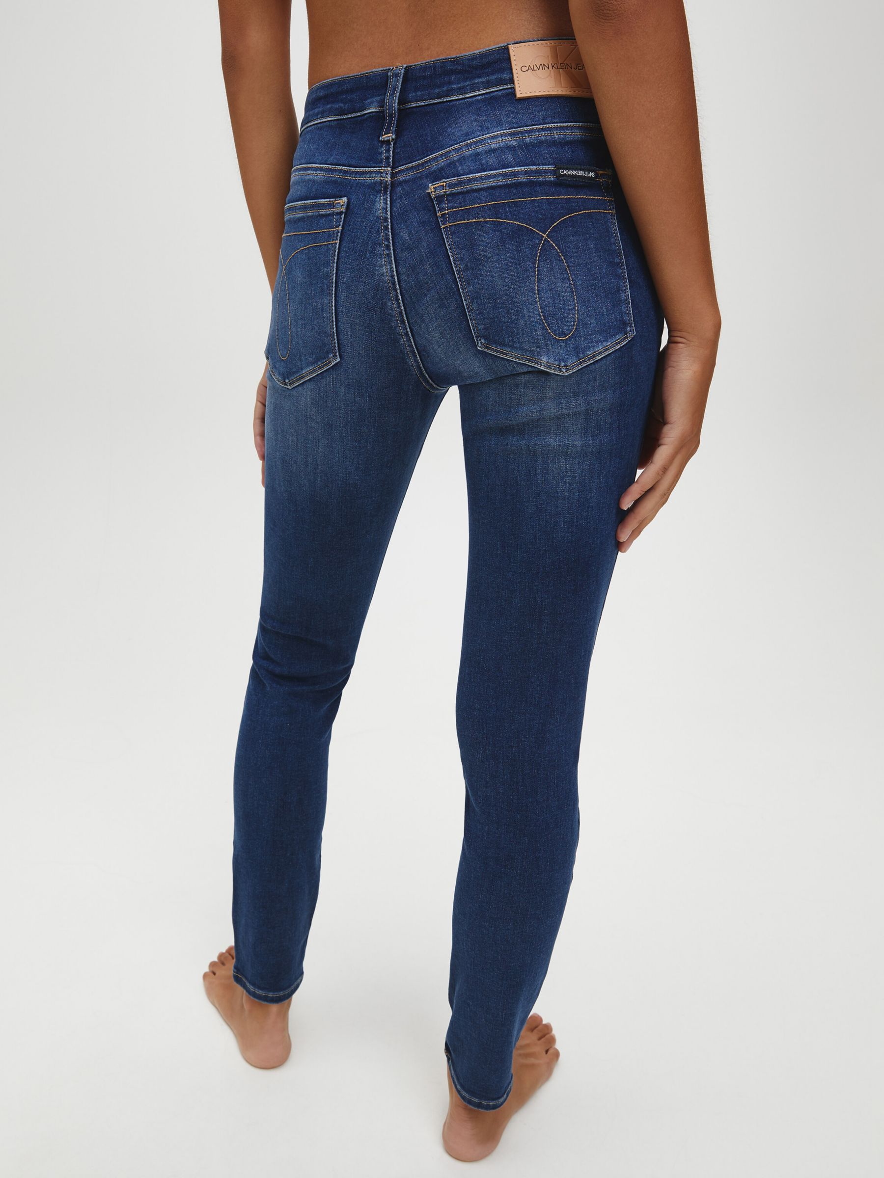 Calvin Klein Mid Rise Monogram Skinny Jeans, Mid Blue, 25S