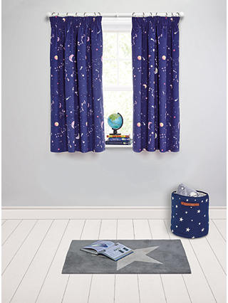 little home at John Lewis Glow in the Dark Constellation Print Pencil Pleat Blackout Children's Curtains, Blue, W117 x Drop 137cm